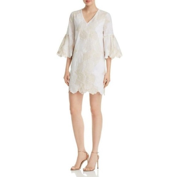 Le Gali Albany Dress Embroidered Scalloped Sleeves V-Neck Size Medium - Picture 12 of 12